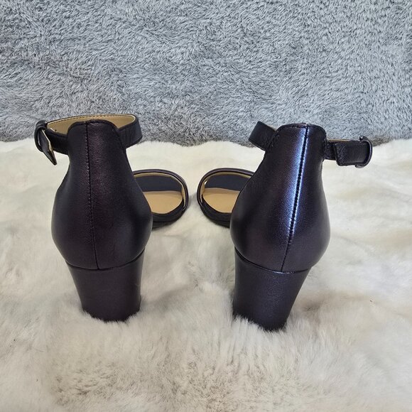 Naturalizer Vera Metallic French Navy Leather Ankle Strap Dress Sandals 6.5 NEW - Picture 5 of 11